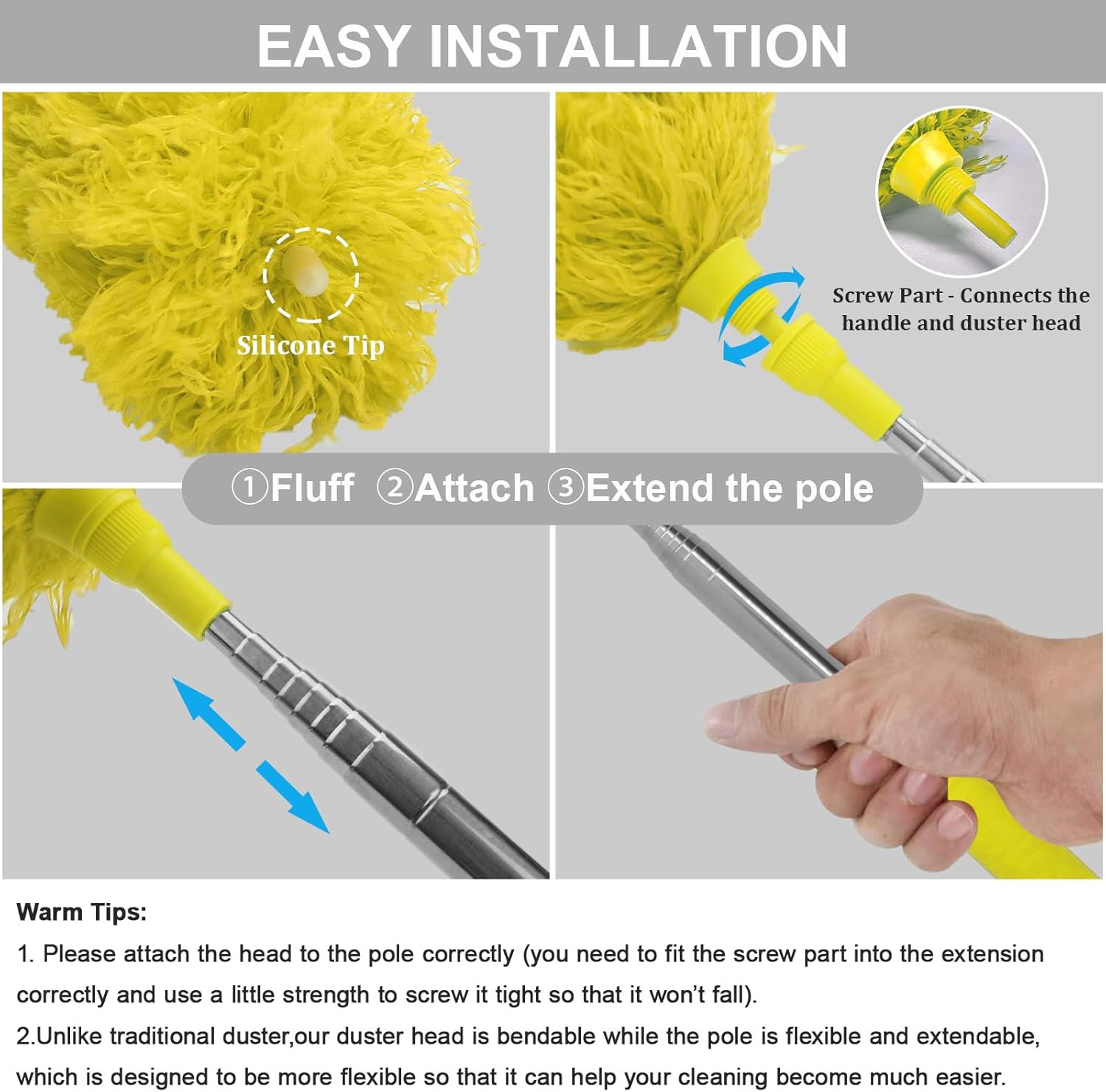 Microfiber Feather Duster Extendable Cobweb Duster with 100 inches Extra Long Po