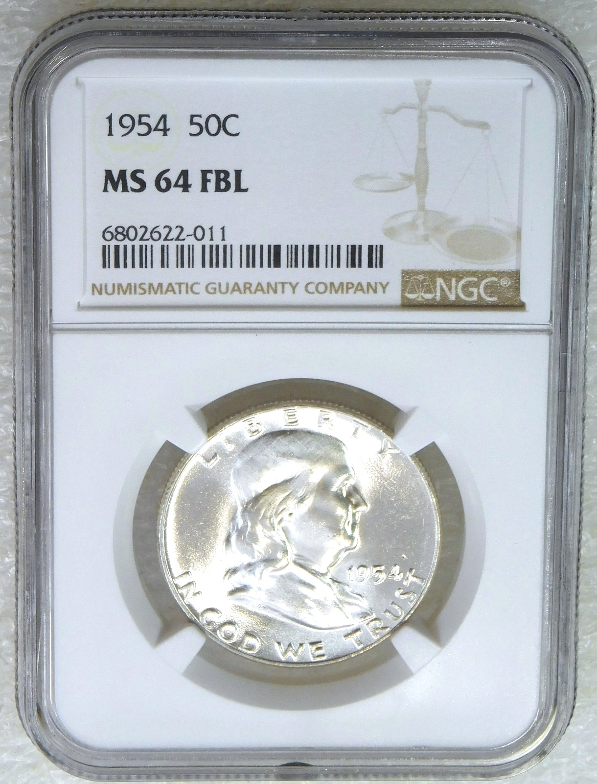 1954 P Franklin Half Dollar NGC MS64FBL Frosty White Full Bell Lines PQ #H294A