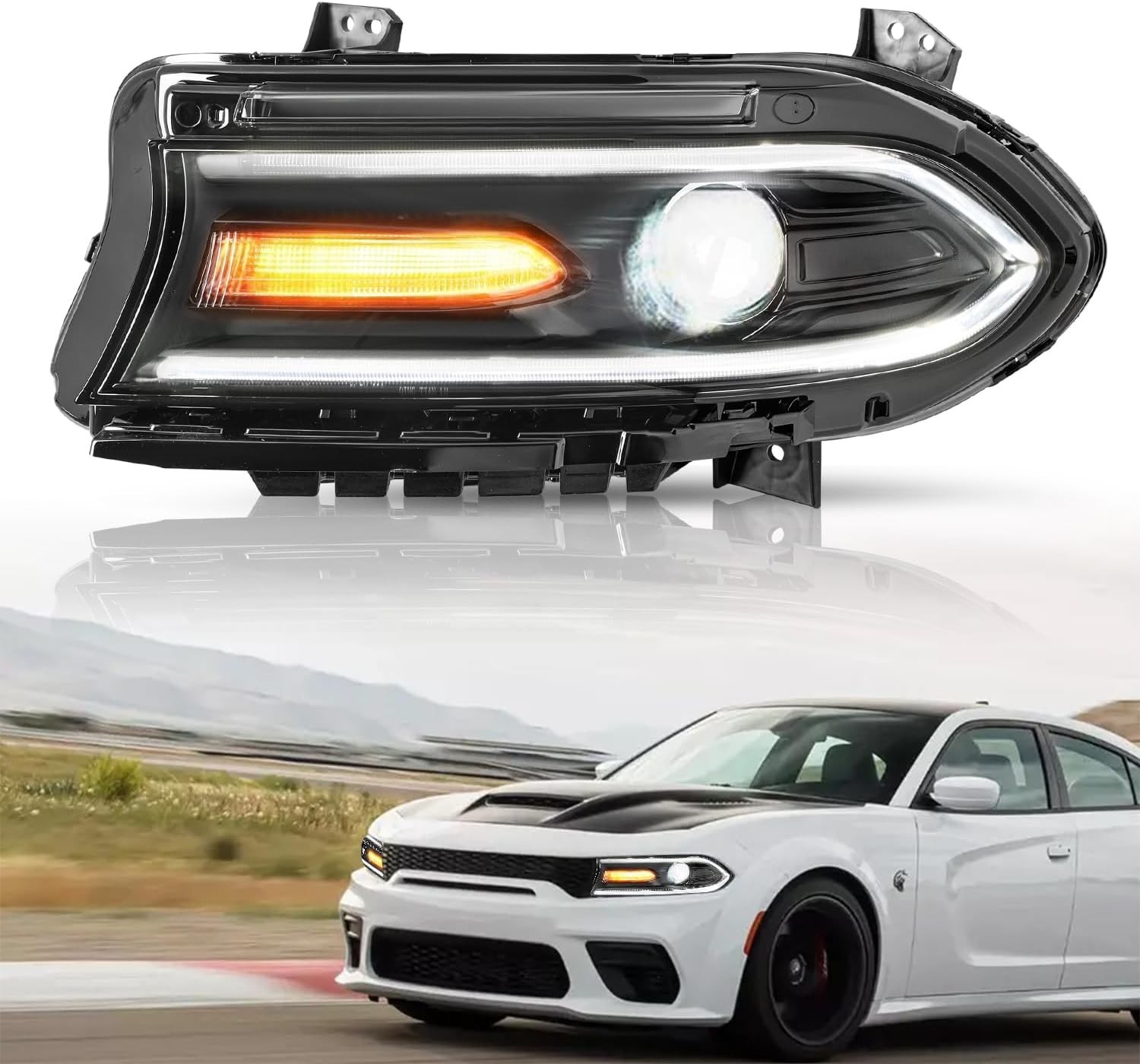 Projector w/LED DRL Driver Side Halogen Headlight for 2015-2022 Dodge Charger