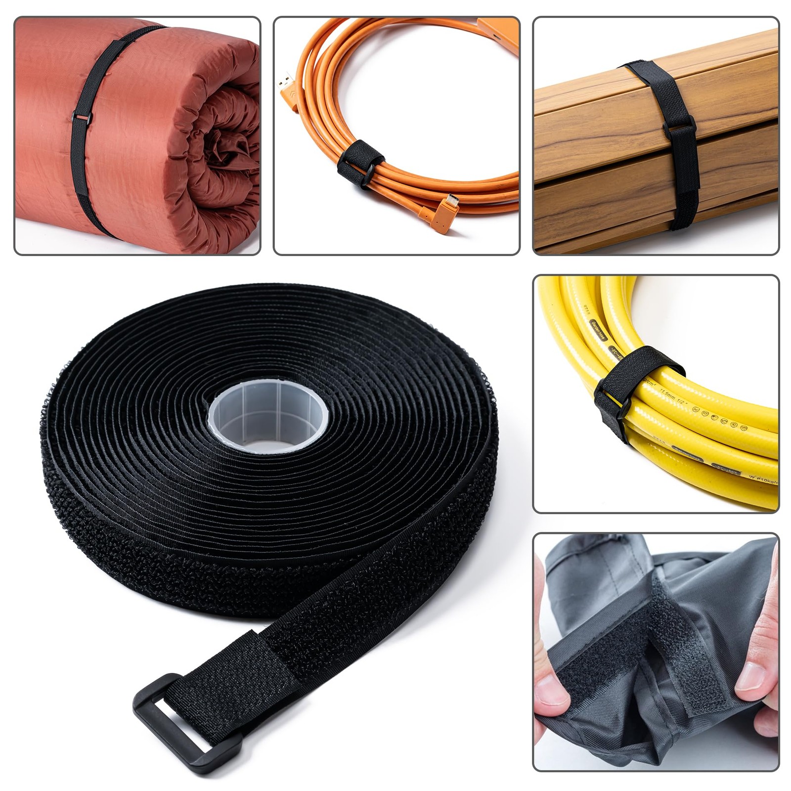 1" x32Ft Hook and Loop, Straps with 50 Plastic 1"×32ft Buckle, Black