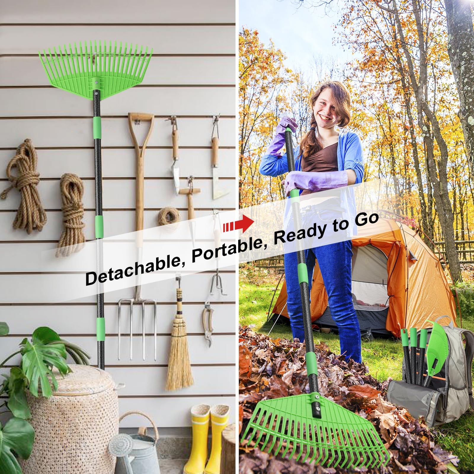 Plastic Leaf Rake - Upgraded Anti-Break Nylon Head,65" Adjustable Outdoor Yar...