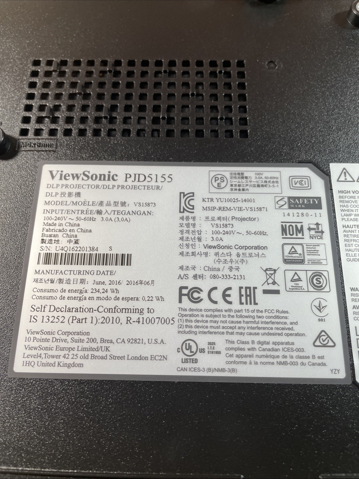 ViewSonic PJD5555w Lightstream 3D Ready DLP Projector New Open Box