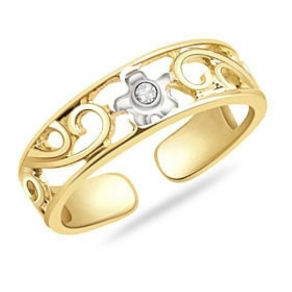 Natural Round Diamond Adjustable Toe Ring 14K Yellow Gold Plated Sterling Silver