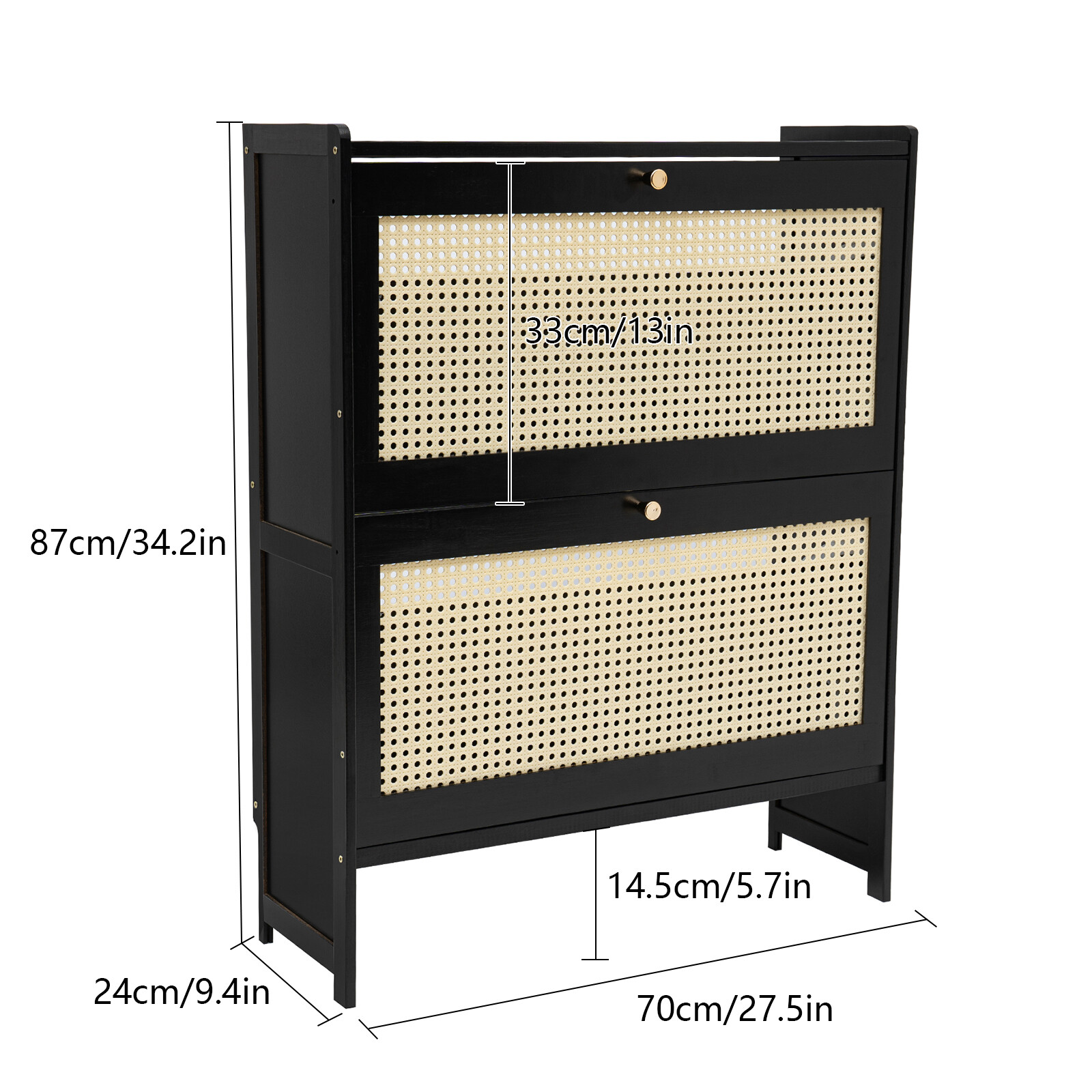 Free Standing Shoe Racks Natural Rattan Shoe Cabinet W/ 2-tier Flip Drawers