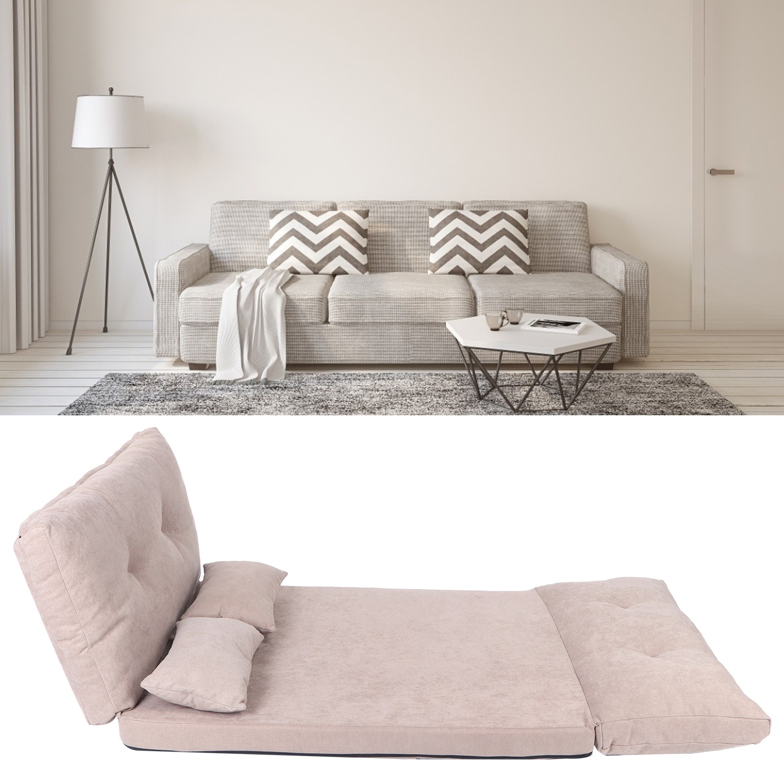 Living Room Double Folding Sofa Bed Adjustable Lounger Sofa With 2 Pillows GDXP