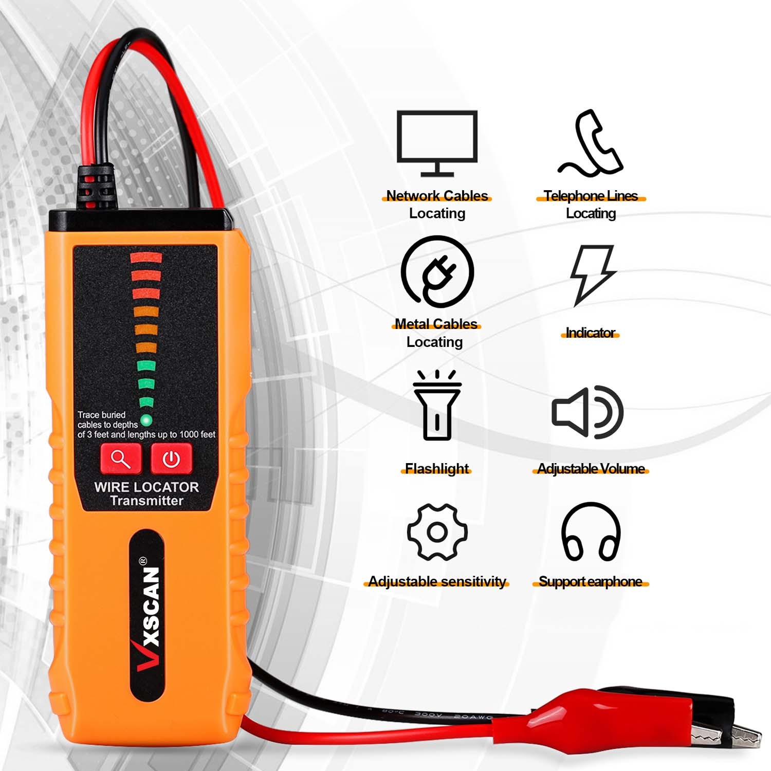 VXSCAN F04 Underground Cable Wire Locator Tracker Lan With Earphone Cable Tester