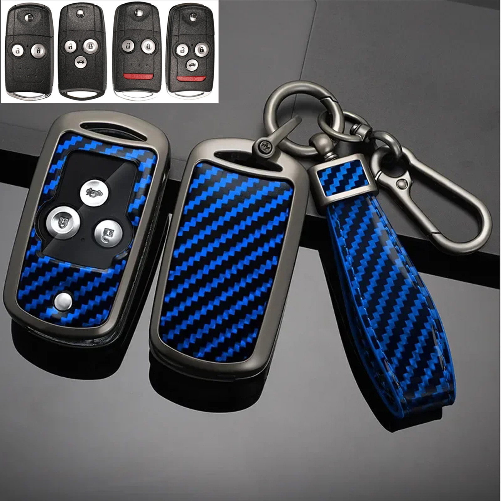 Metal Carbon Remote Flip Key Fob Cover Case For 2007-2013 Acura MDX RDX TL TSX