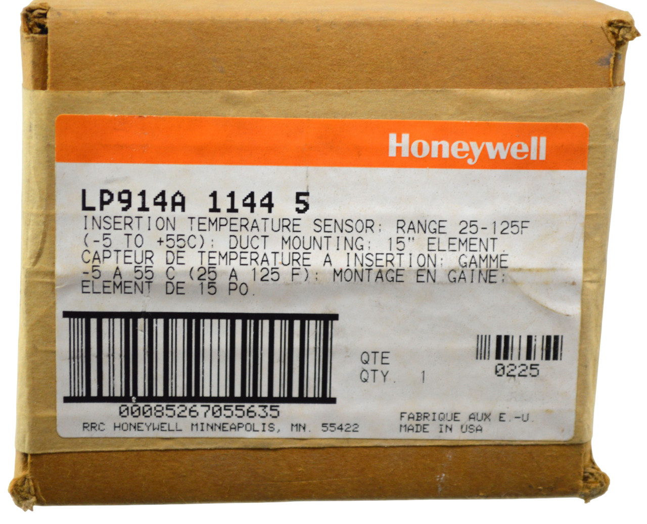 Honeywell LP914A 1144 5 Insertion Temperature Sensor 25-125F USA 15" Element