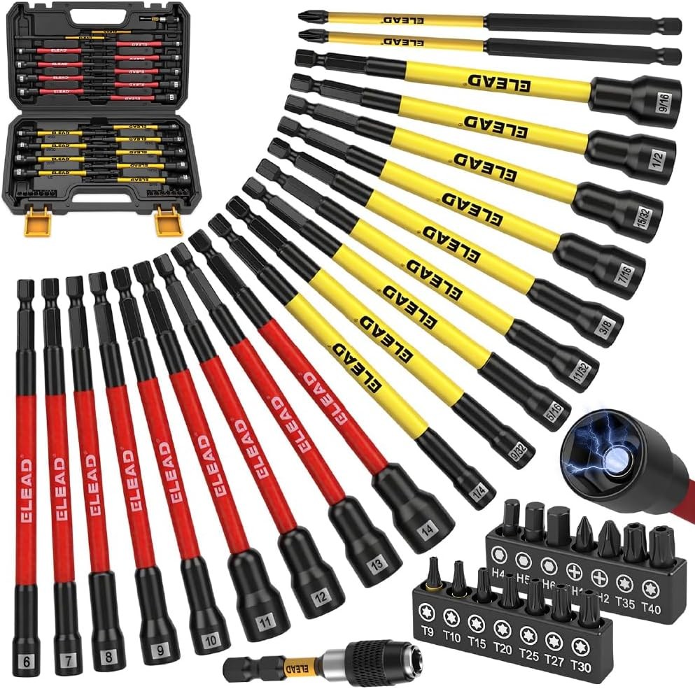 35-Piece Magnetic Nut Driver Bit Set, Extra Long 1/4" Drive Shank Adapter for Dr