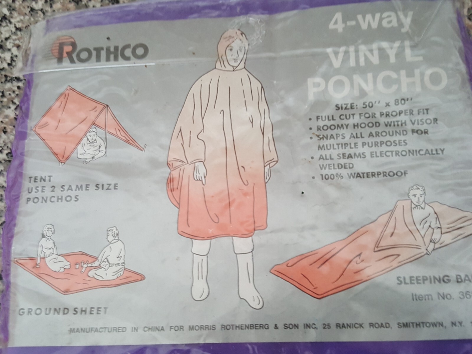 4-Way Vinyl Poncho Rothco/ Morris Rothenberg & Son PURPLE 50" X 80"
