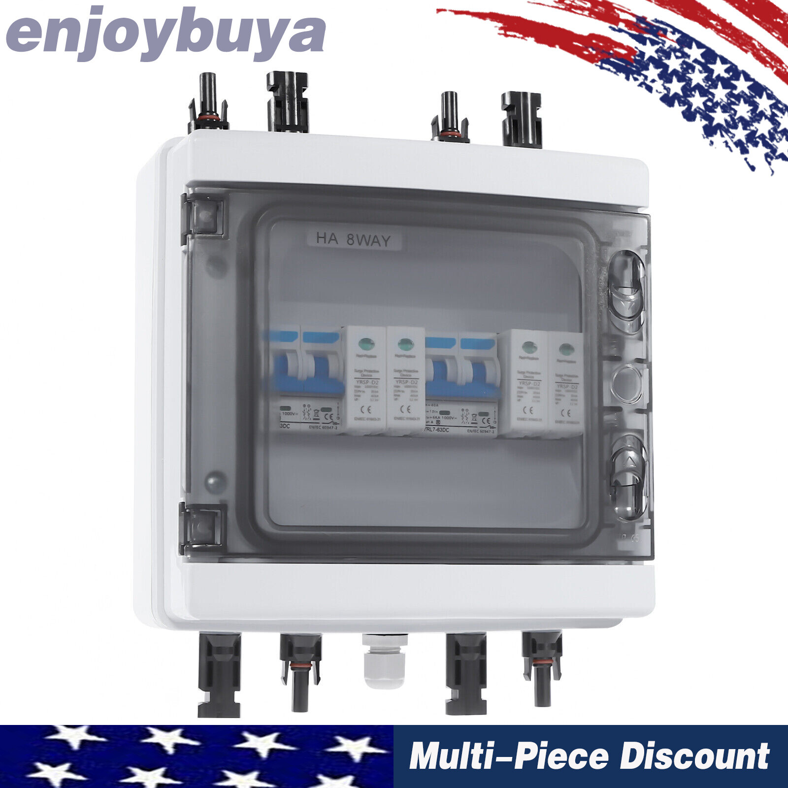 Solar Combiner Box with 2 Inputs, Overload Protection & Waterproof Design