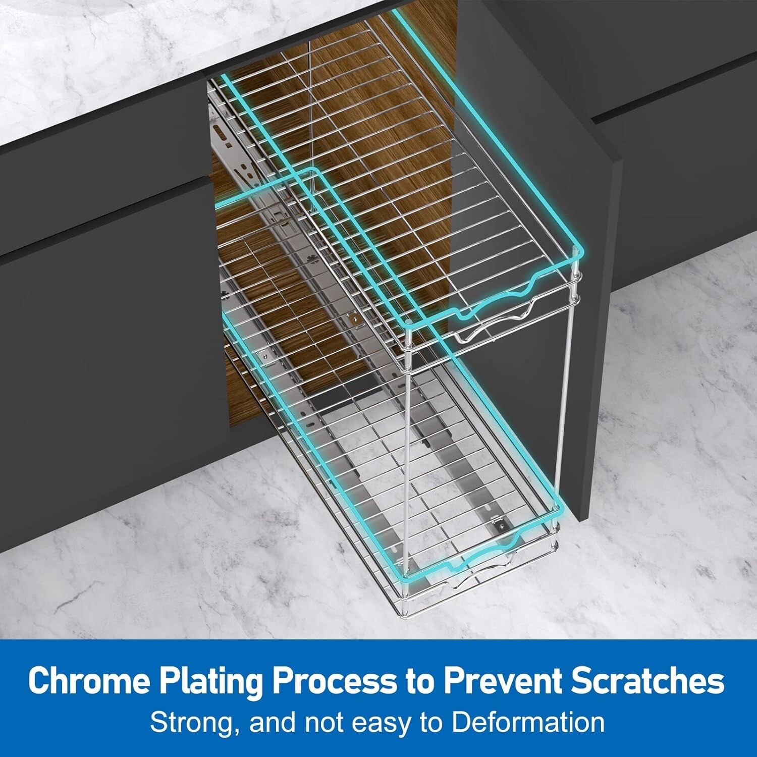 2 Tier Kitchen Cabinet Pull Out Shelf and Drawer Organizer Slide Out