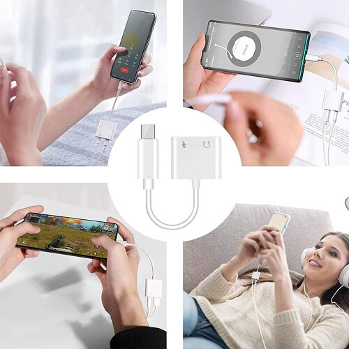 2 IN 1 USB C Type C to 3.5mm Headphone Jack Charging Cable Adapter For Samsung