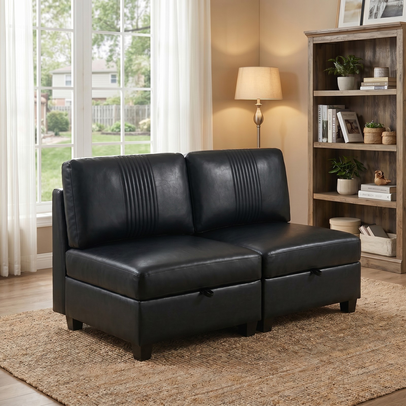 Modular Sofa 2-Seat PU Convertible Sleeper with Storage, 29.1"W