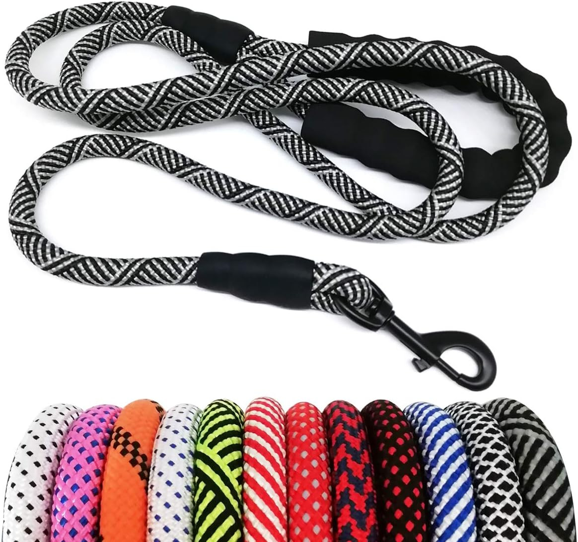 Heavy Duty Rope Dog Leash, 3/4/5/6/7/8/10/12/15 FT Nylon Pet Leash, Soft Padded
