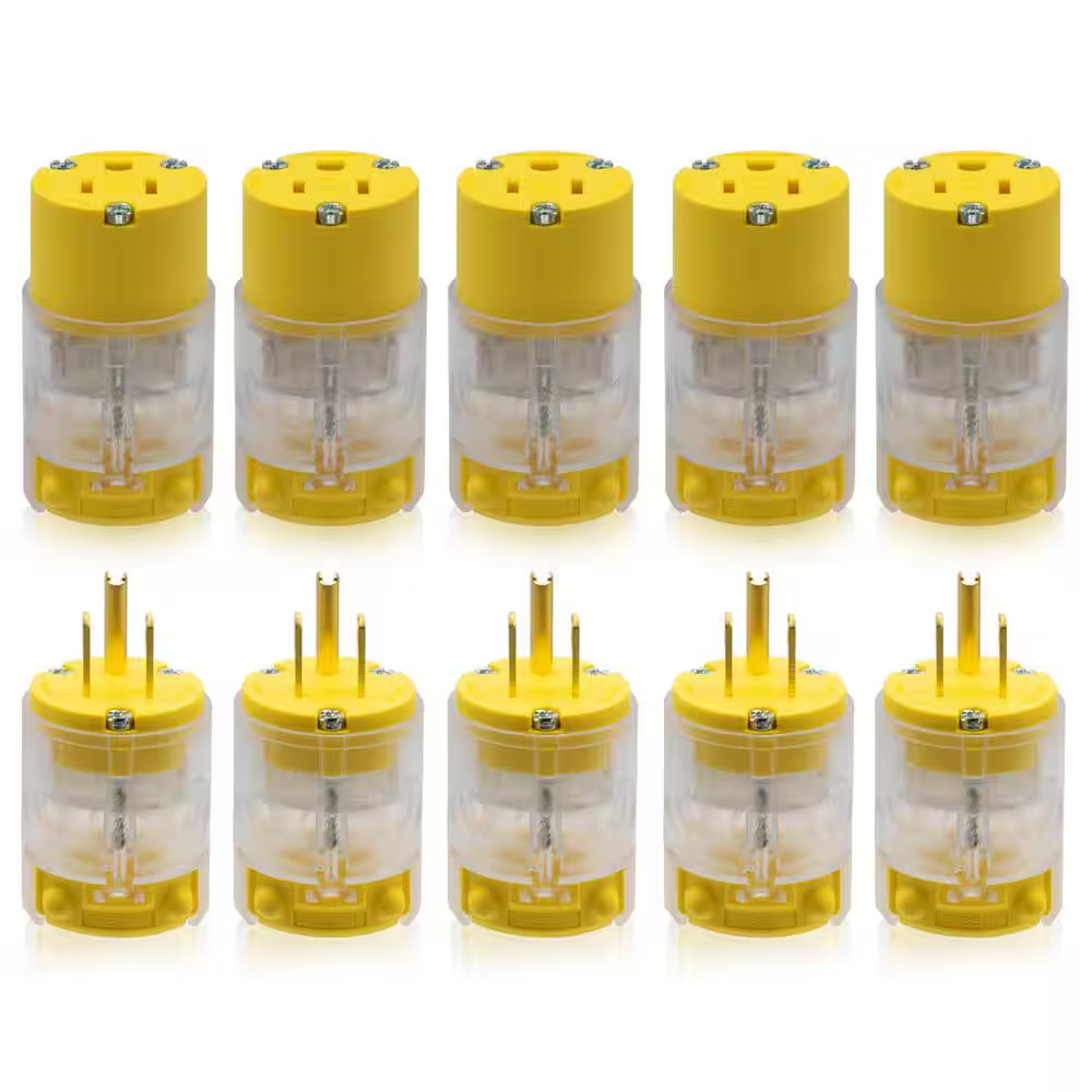 Lighted Straight Blade Plug and Connector Set, 15 Amp 125-Volt NEMA 5-15P/5-15R