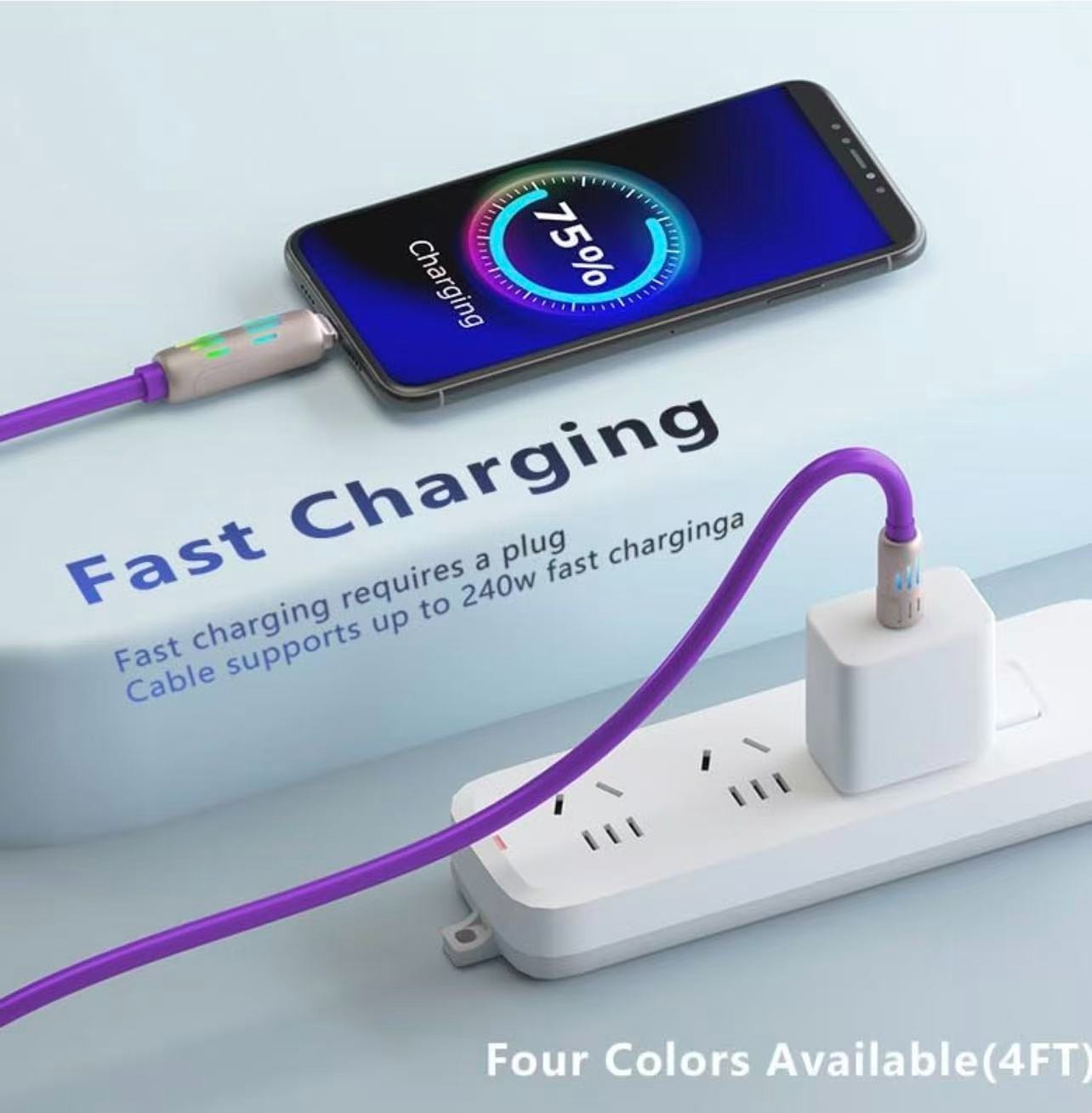 240W 2-in-2 Fast Data Cable USB C Multi Charger Cable with LED Indicator,