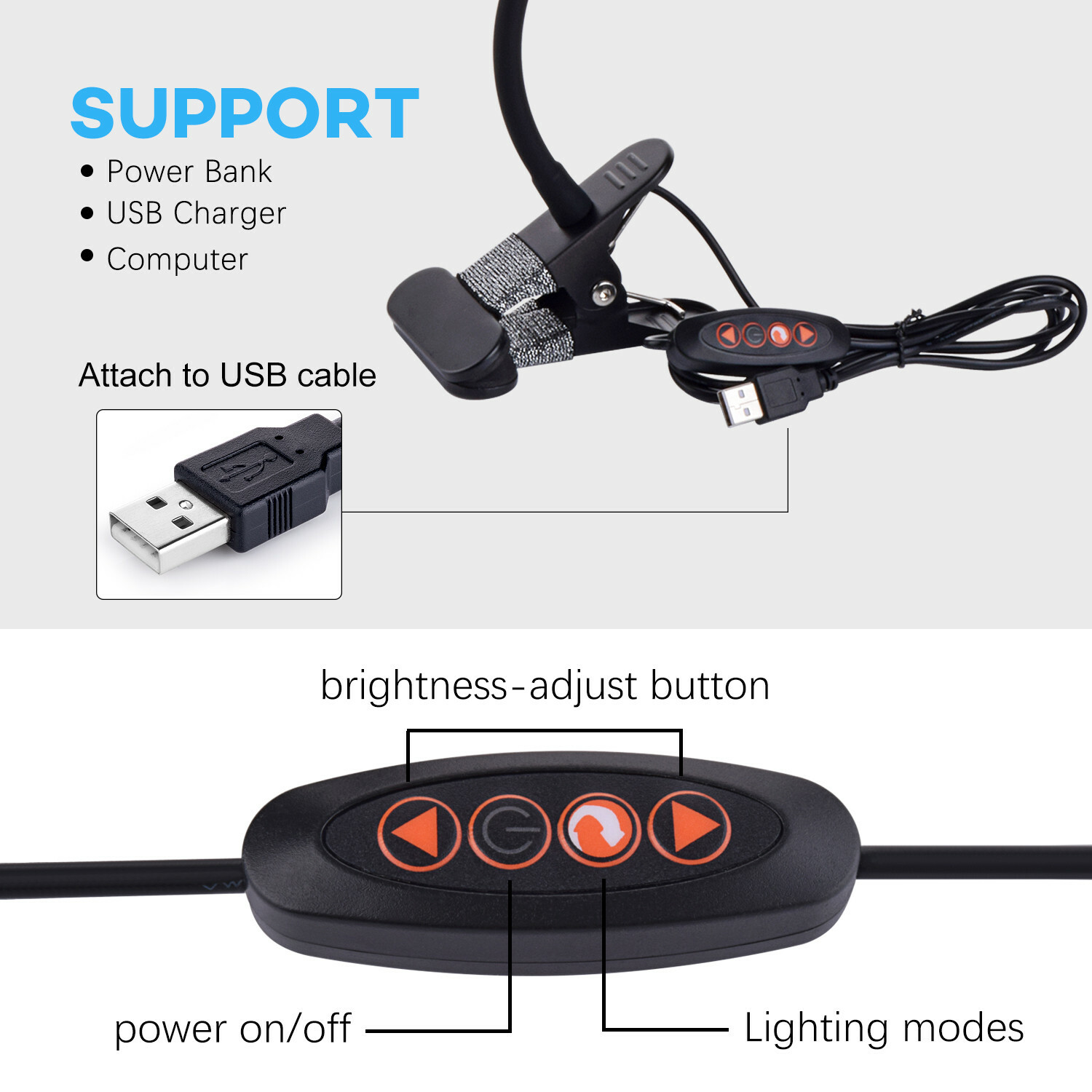 14LED Brightness 310lm Clip-On Book Light Adjustable Diffused Reading Lamp