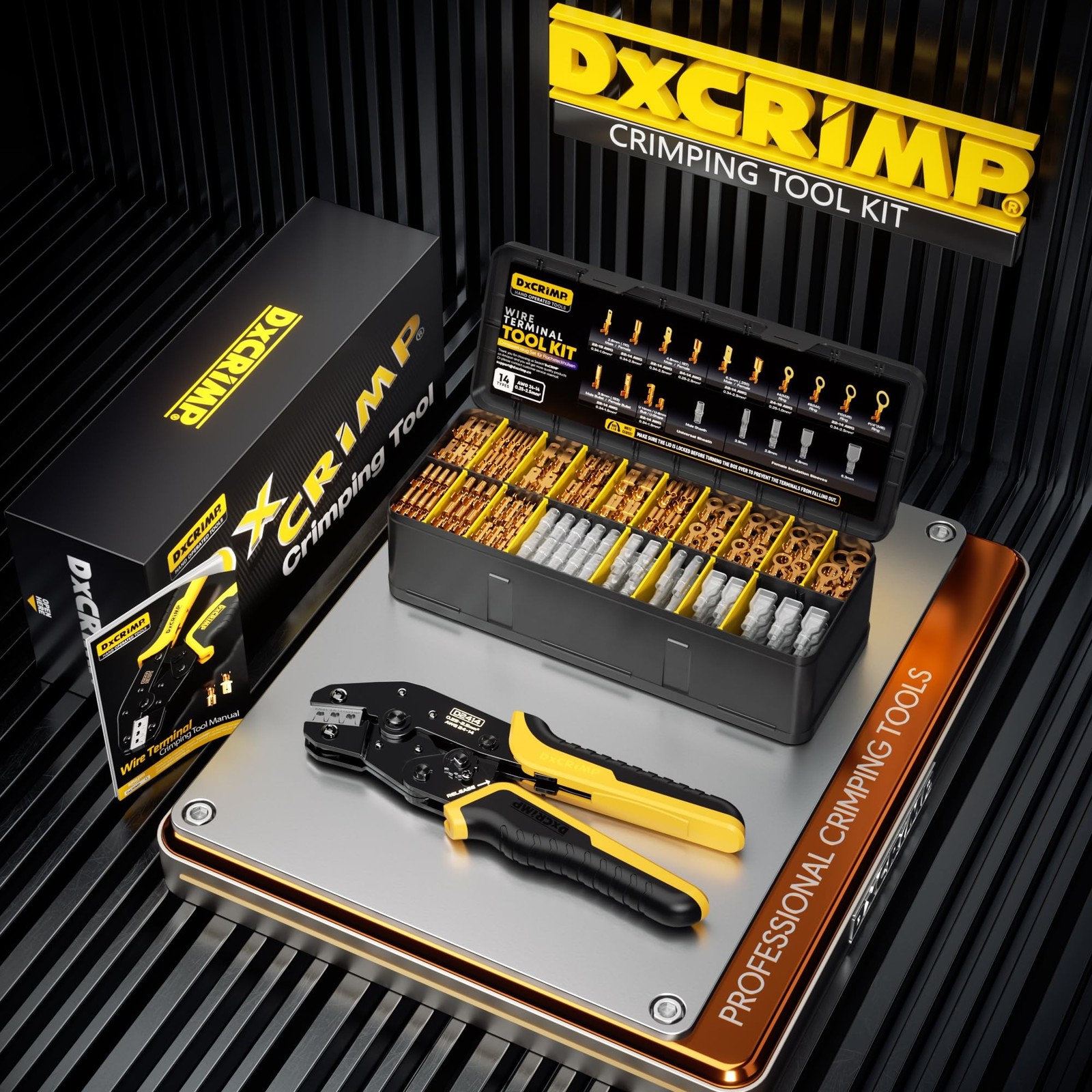 Crimping Tool Kit, 14-Type Open Spade & Quick-Disconnect Connector Set (2.8/3...