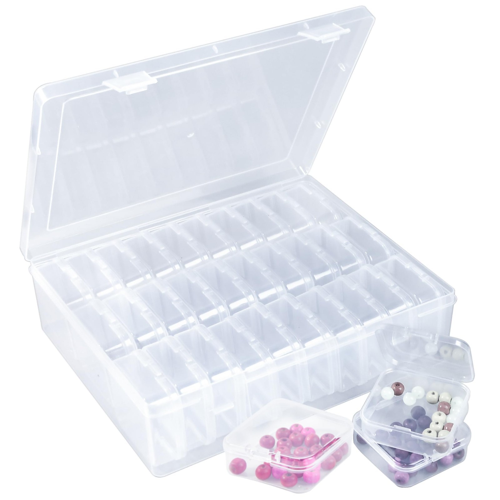 Bead Organizer Box with Hinged Lids - 31 PCS Clear Plastic Transparent-30PCS