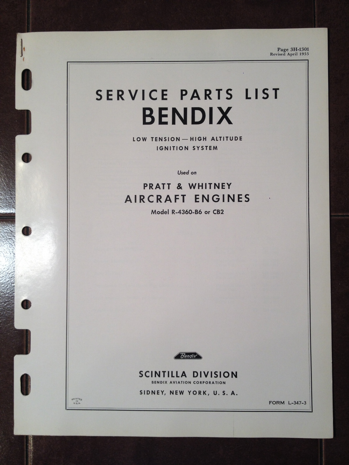 Scintilla Low Tension Ignition on R-4360-B6 or CB2 Parts Manual