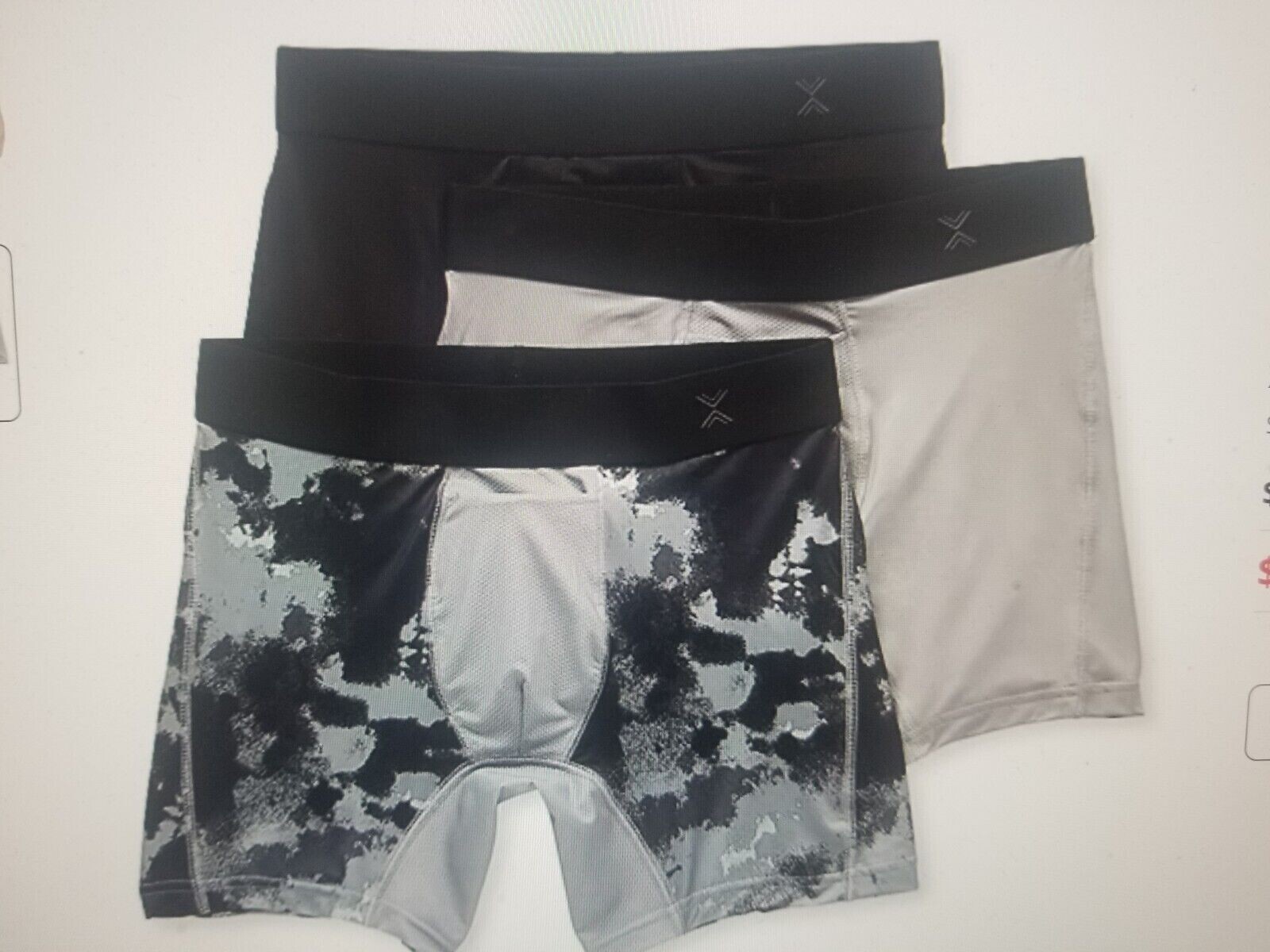 New XERSION Essential Performance Boxer Briefs 3 Pair, Gray, Black, Print LARGE