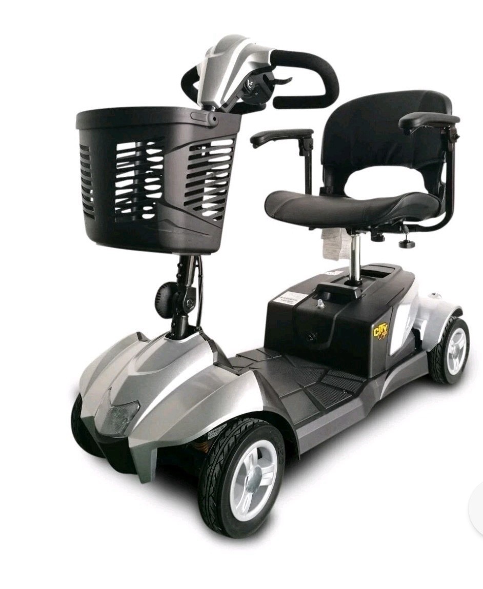 EV Rider Cruzer 4-Wheel Mobility Scooter w/ Front Basket & Armrests Silver/Black