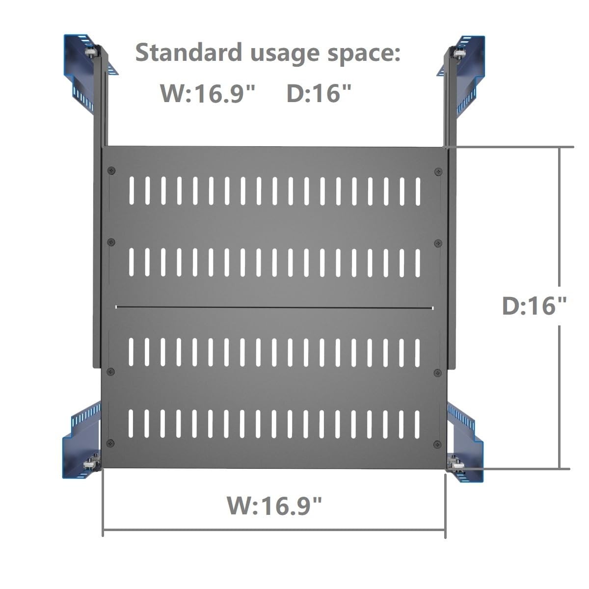 1U Vented 4-Post Adjustable Server Shelf- Universal Tray 16.5-29" Adjustable