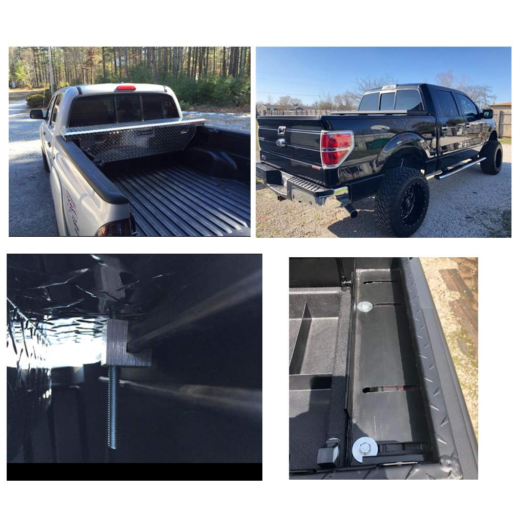 Tool Box Tie Downs Aluminum J Hook Crossover Toolbox Pickup Pair (4 PCS, Black)