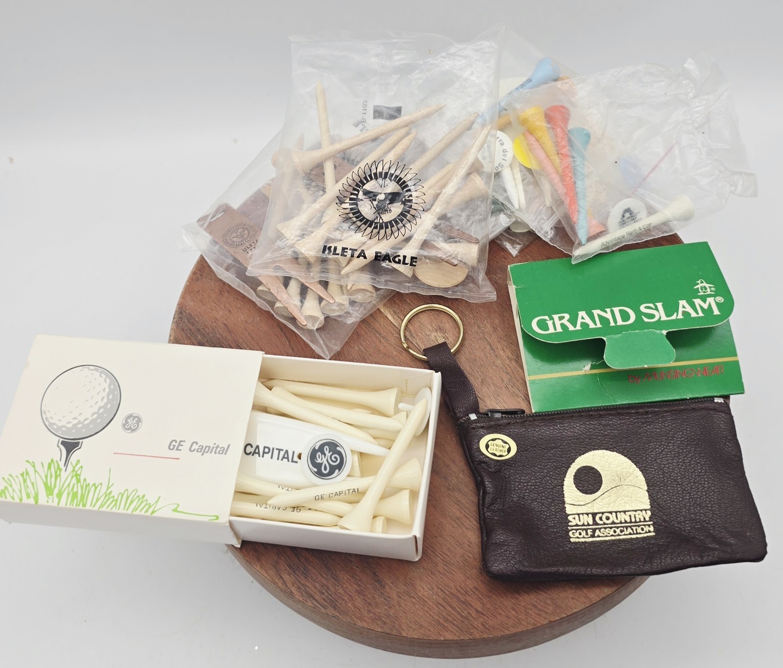 Golf Accessories Vintage Lot Markers Tees Divot Tools Leather Keychain Zip Pouch