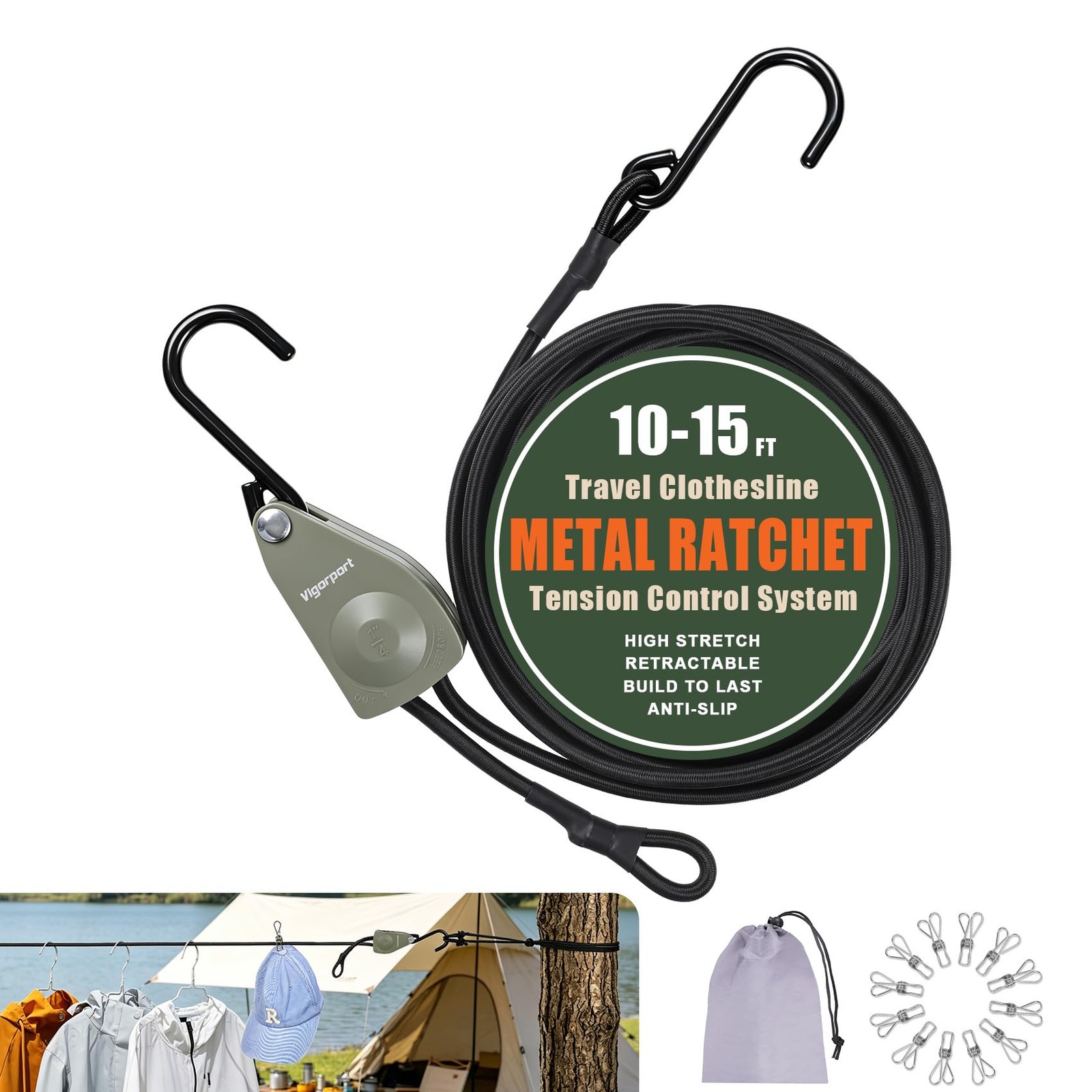 Retractable Travel Clothesline, Heavy Duty Pulley Clothes Line, Clothes Dryin...