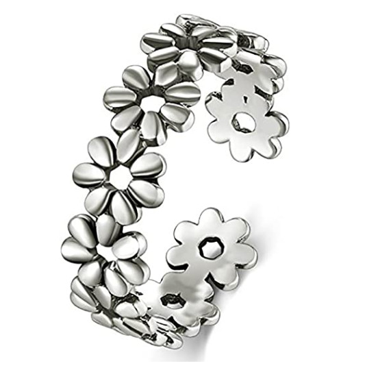 Hawaiian Toe Ring Solid Sterling Silver 925 Daisy Flower Adjustable Fine Jewelry