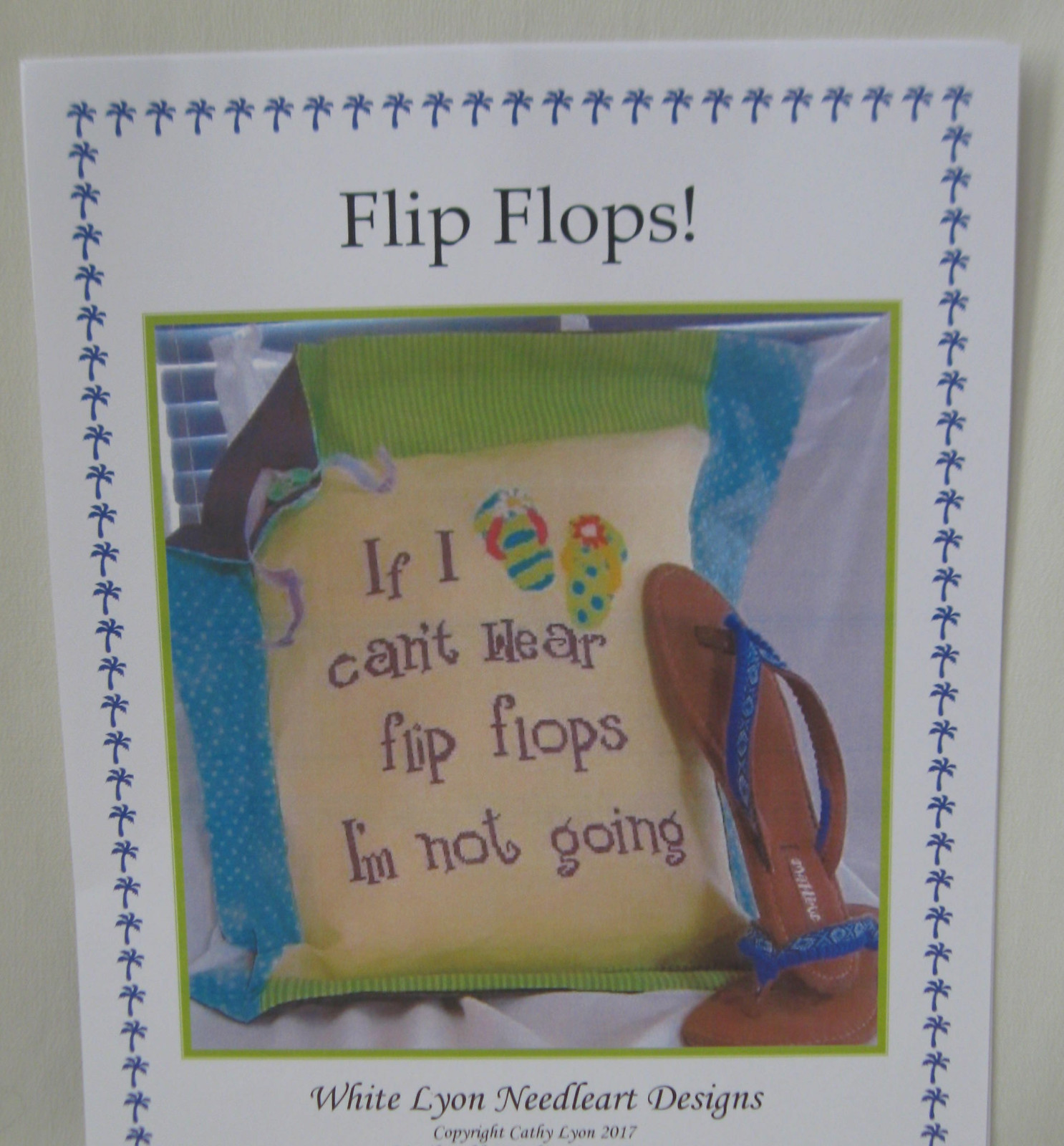 Cross Stitch Pattern Chart Flip Flops Summer Humor White Lyon