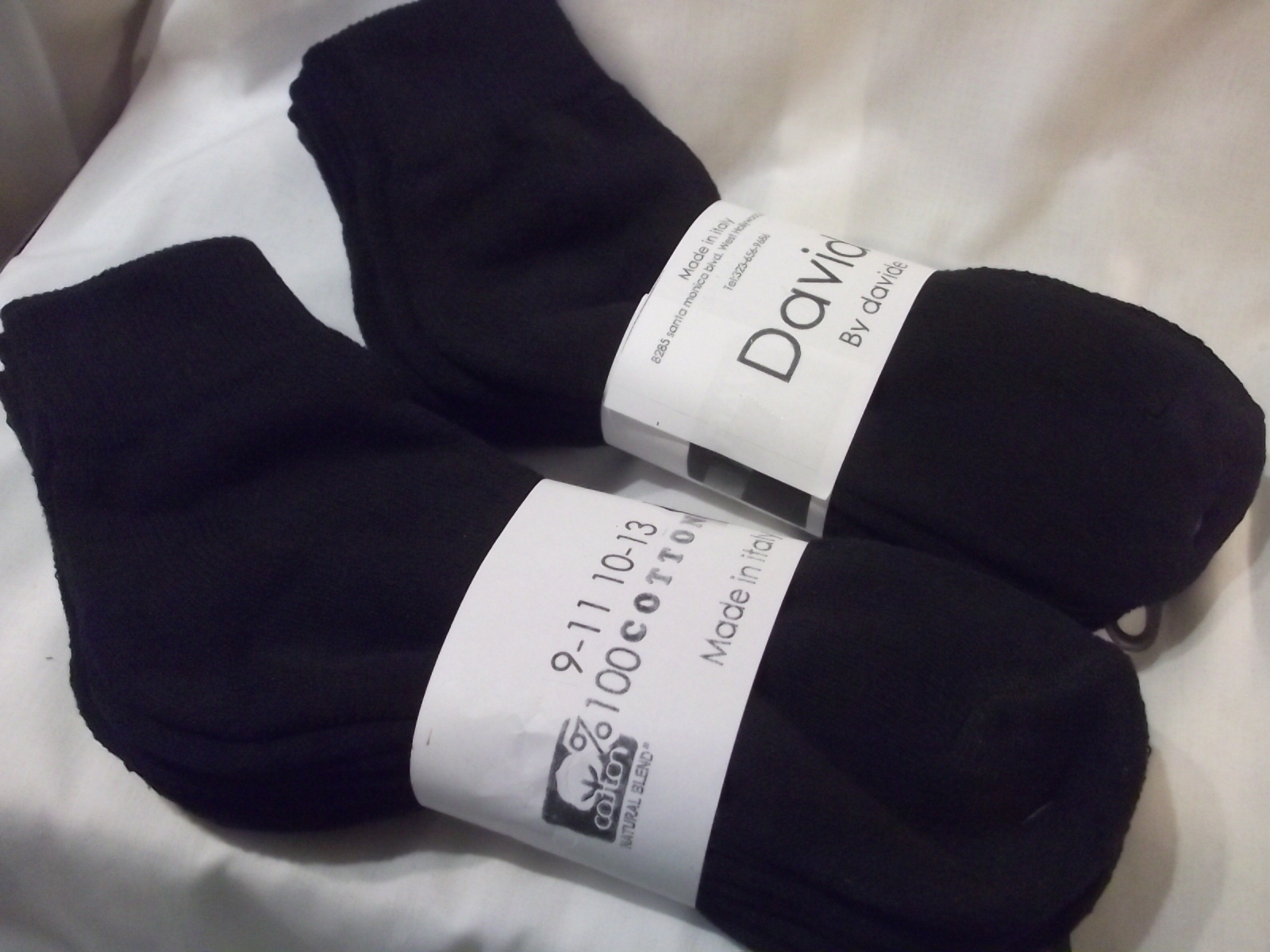 Mens socks ankle/quarter 100% cotton made in Italy 6  pairs  black socks 9-11