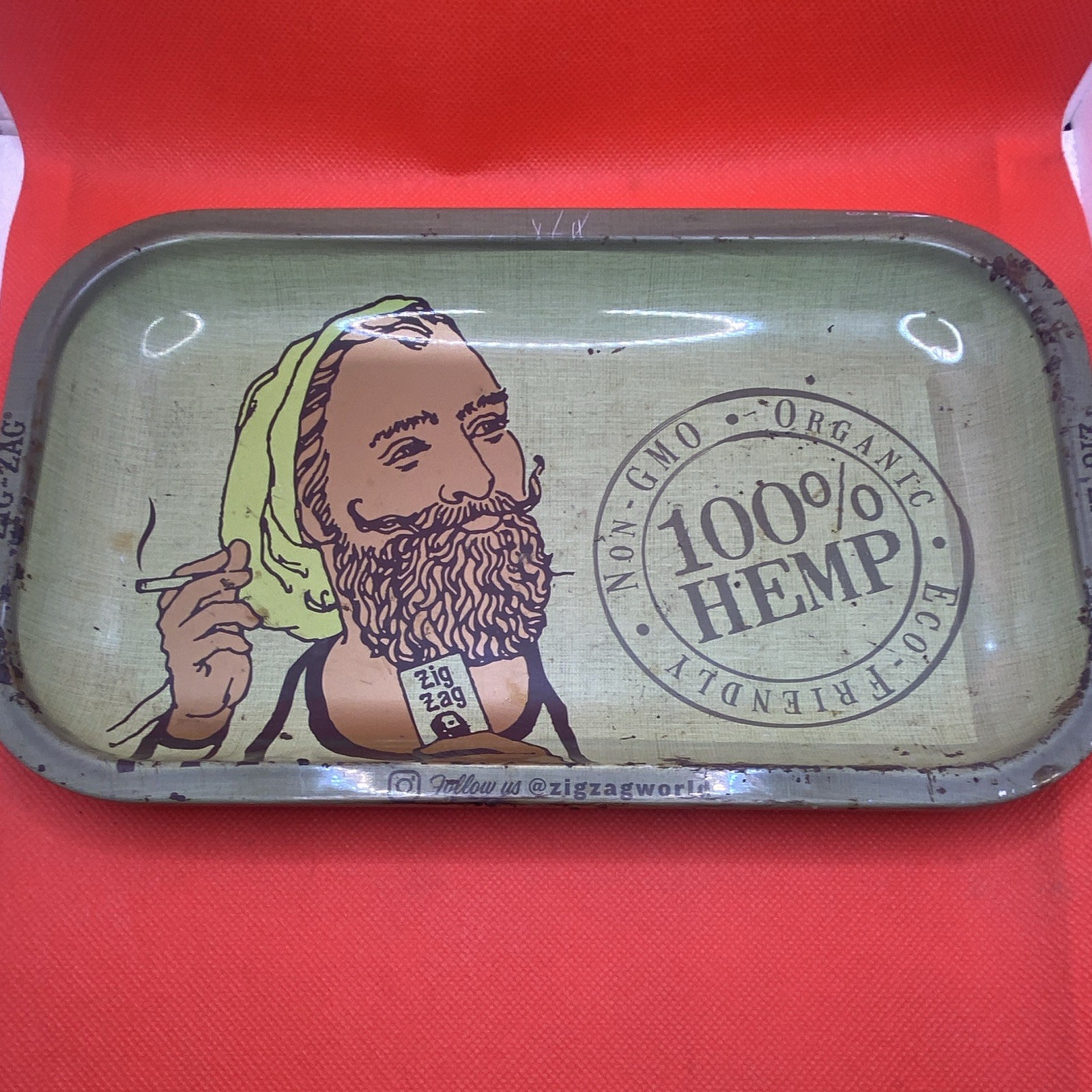 Collectible Used Zig-Zag ZigZagWorld Metal Rolling Tray 100% Hemp Rare