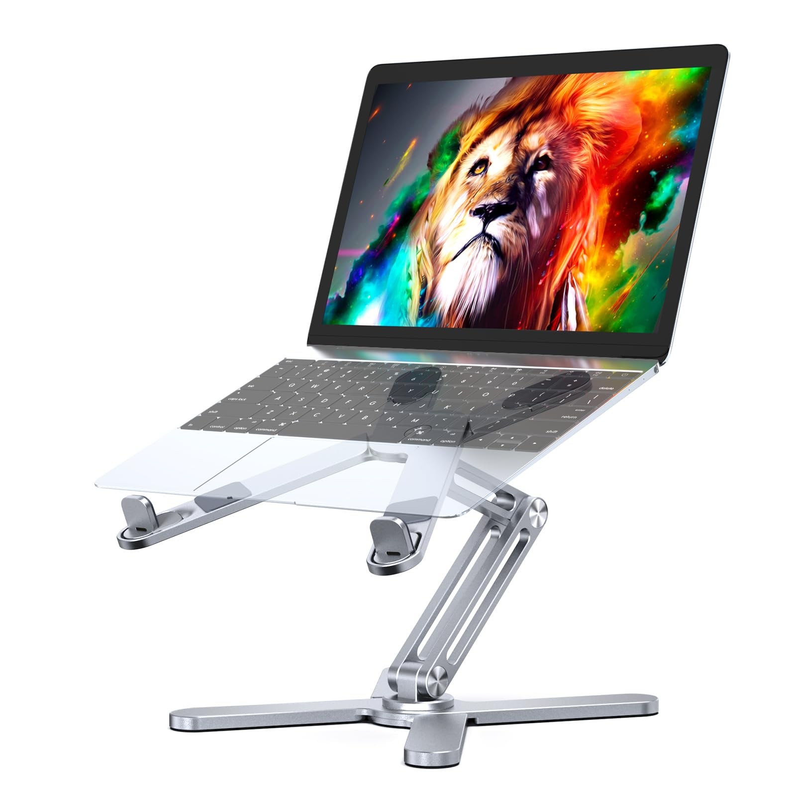 LIENS Adjustable Laptop Stand with 360 Rotating Base, Aluminum Silver