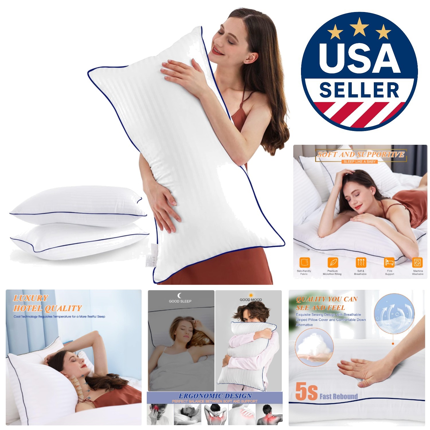 OEKO-TEX Certified King Pillows Set of 2 - Breathable & Soft Down Alternative