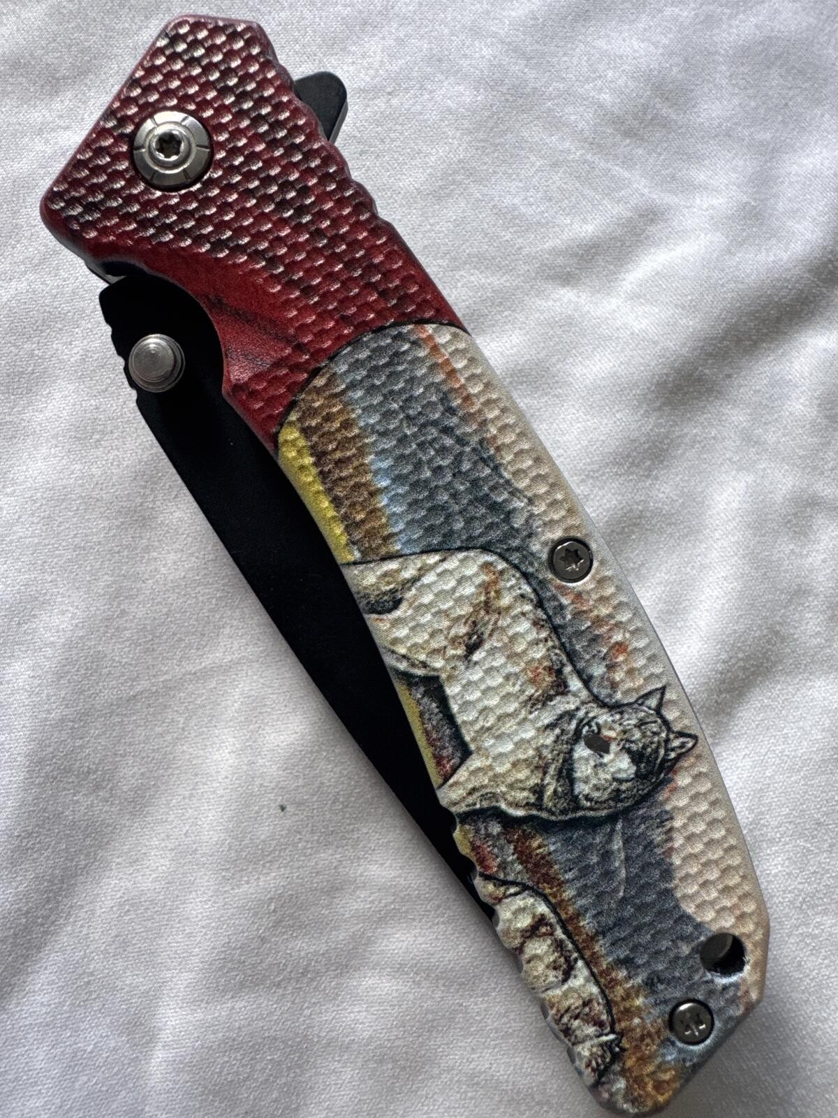 Spring-Assist Folding Hunter Knife Black & Red WOLF 8" Blade w/ Pocket Clip New