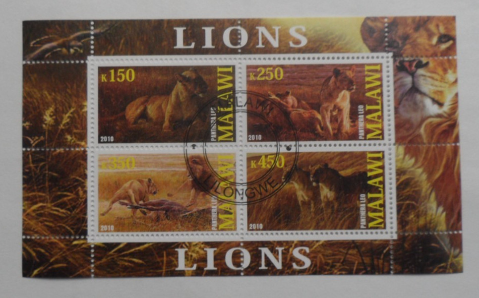 STAMPMART : MALAWI 2010 WILDLIFE LIONS ANIMAL FAUNA CTO USED SOUVENIR SHEET