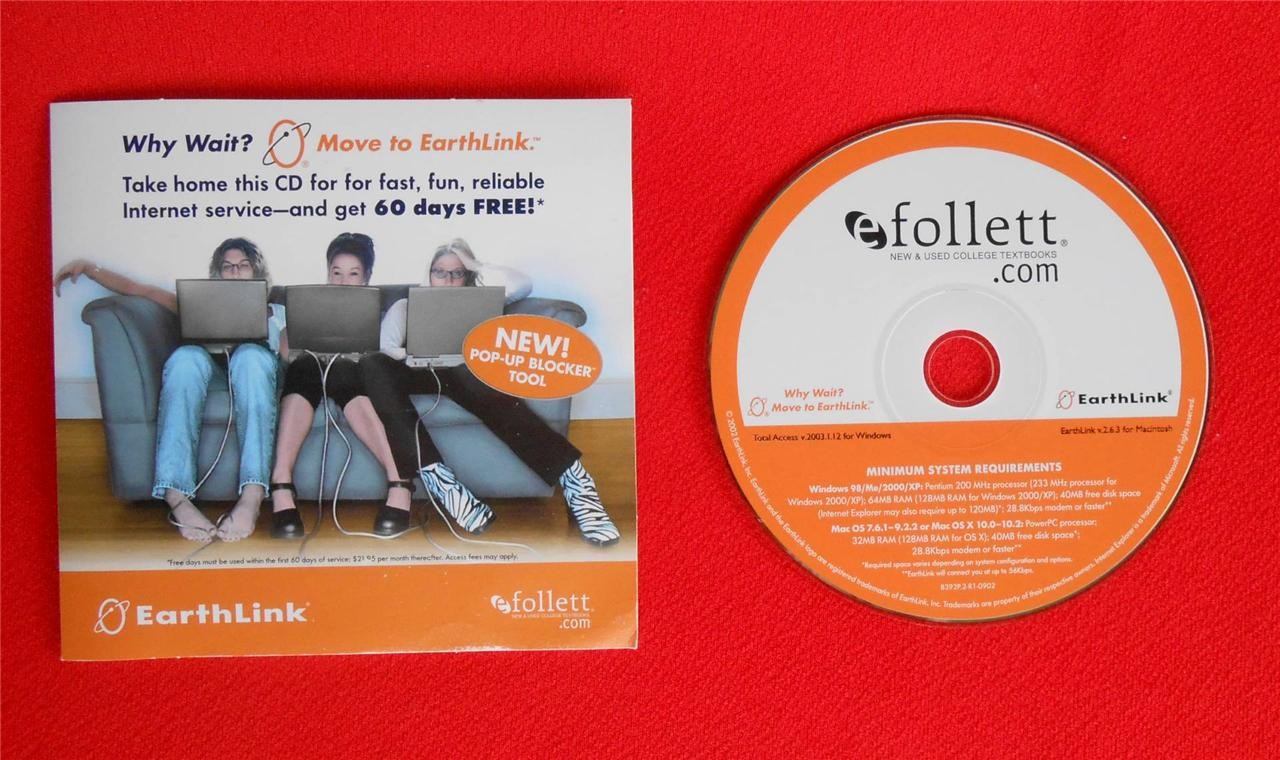 EARTHLINK ~ TotalAccess 2003 ~ v2003.1.12 ~  v2.6.3 Mac ~ VINTAGE CD efollett