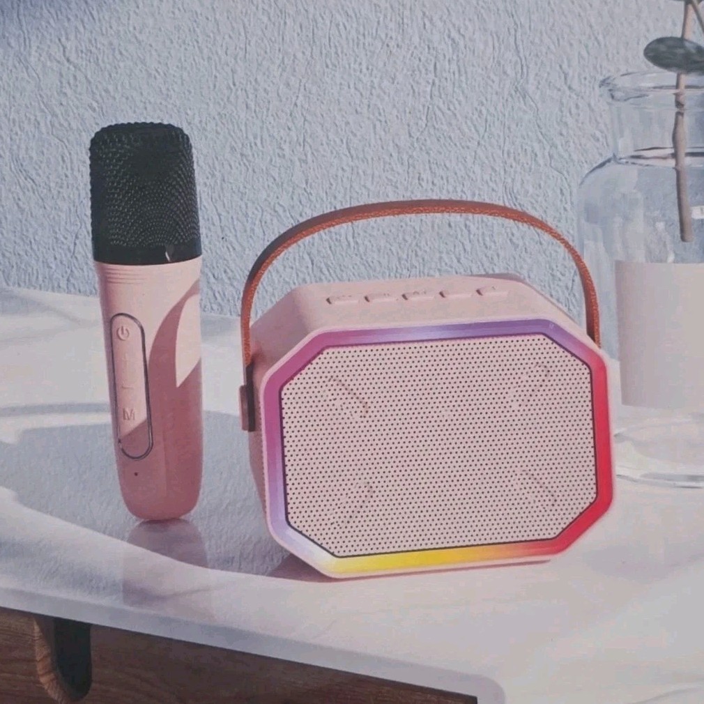 Portable Karaoke System P3, Wireless Bluetooth, Microphone, Pink, Stereo Sound