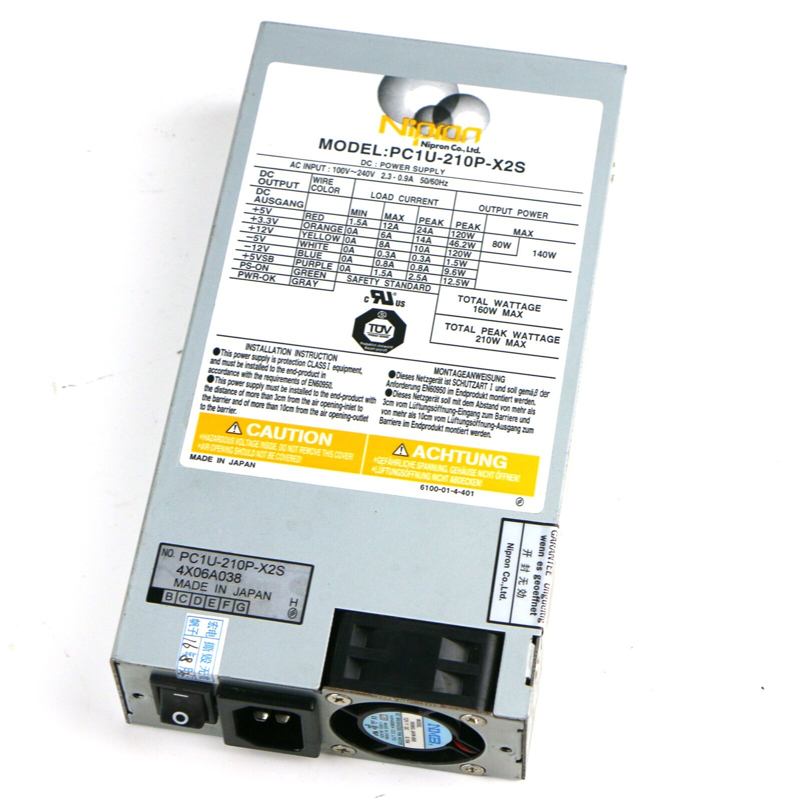 USED NIPRON industrial computer power supply PC1U-210P-X2S