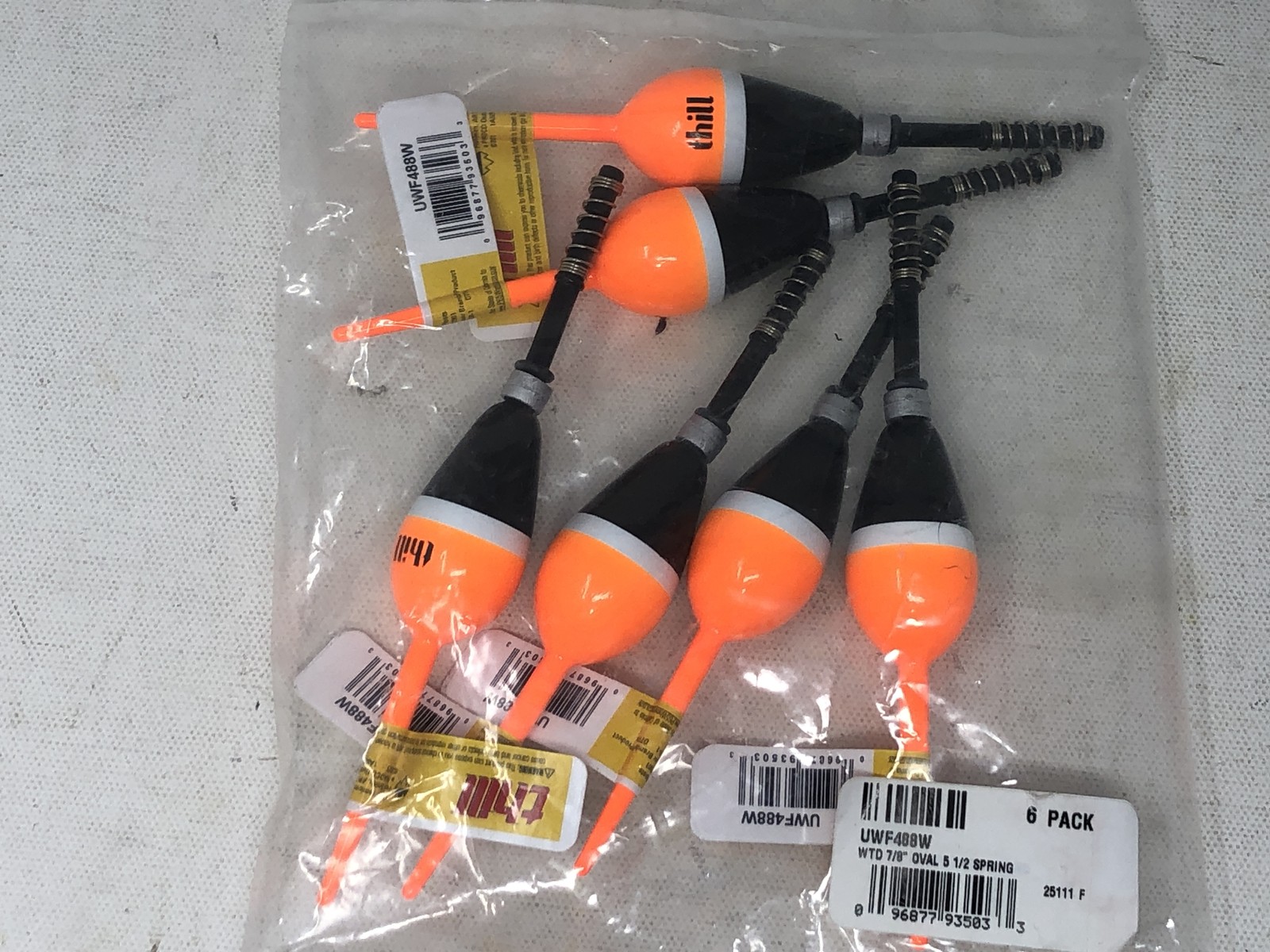 Thill America's WTD UWF488W 7/8" Oval Spring Float 5 1/2" 6 Pack - Black/ Orange