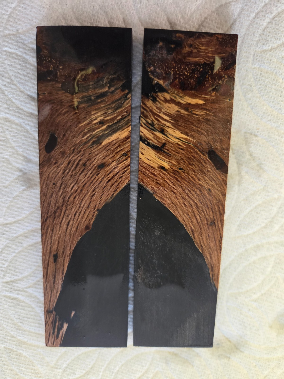 Oak and black resin hybrid knife scales pair. item OH4