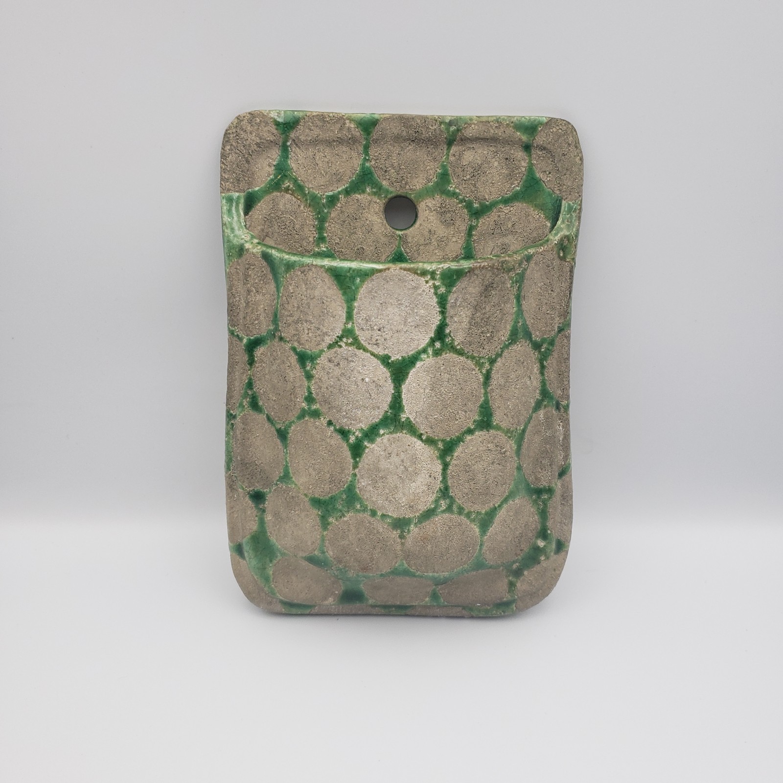 Beautiful Green On Gray Pocket Planter ( Circles Can Me Impregnated with moss)