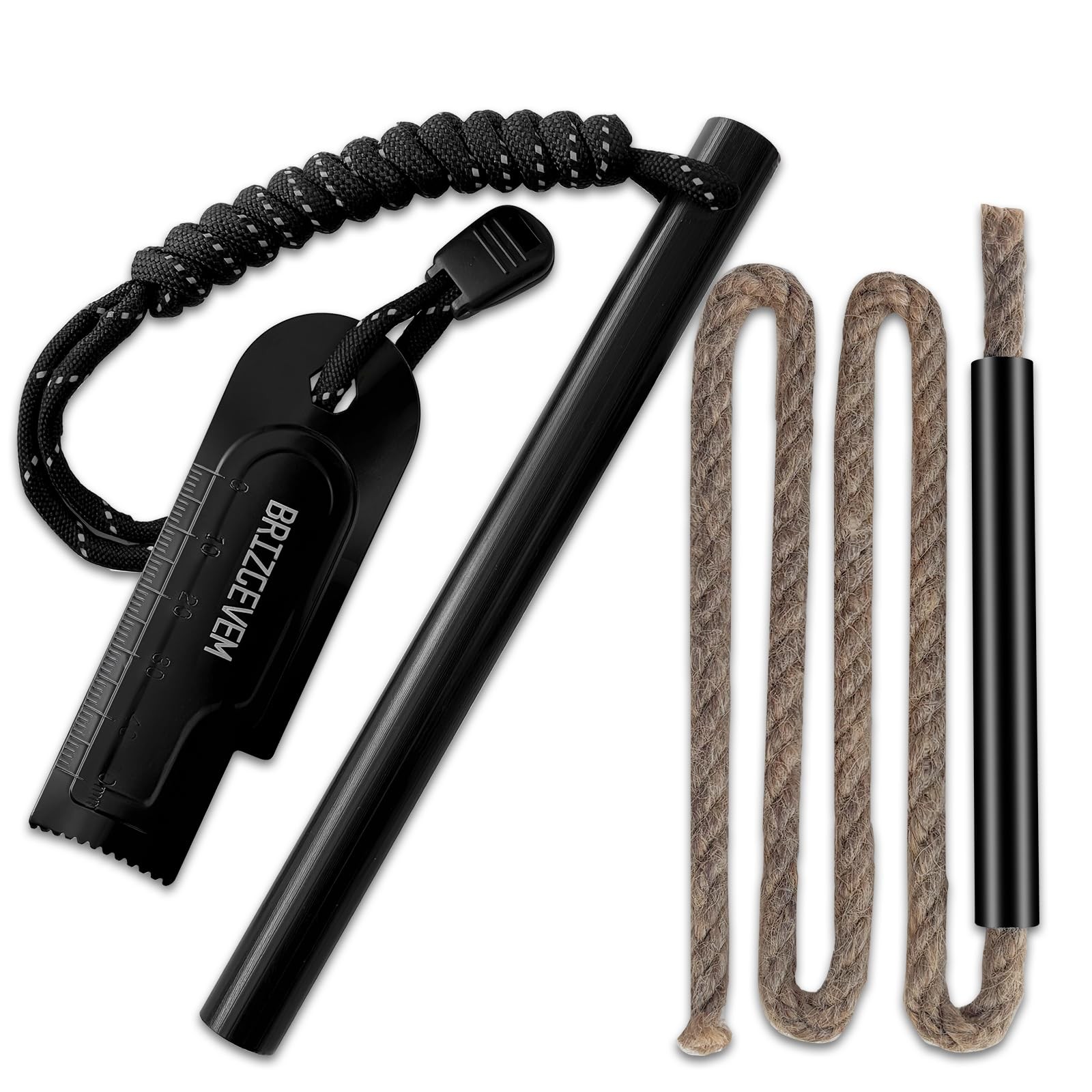 Ferro Rod Fire Starter with Waxed Tinder Cord and Large Striker