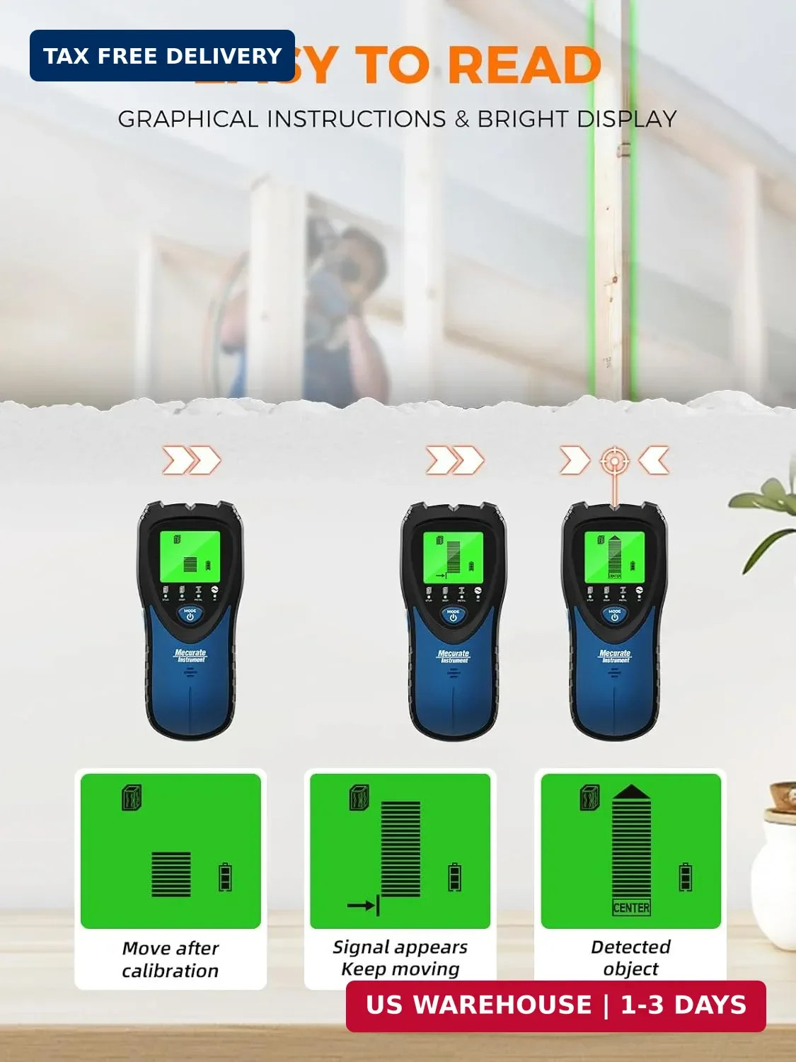 5-in-1 Stud Finder with LCD Display, Wall Scanner for Studs, Metal, AC