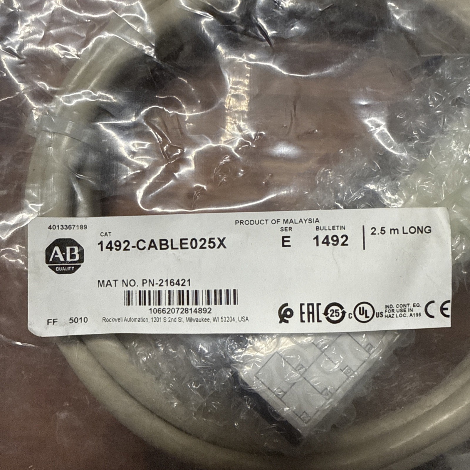 1492-CABLE025X Allen Bradley Series E. In Sealed Plastic Bag.