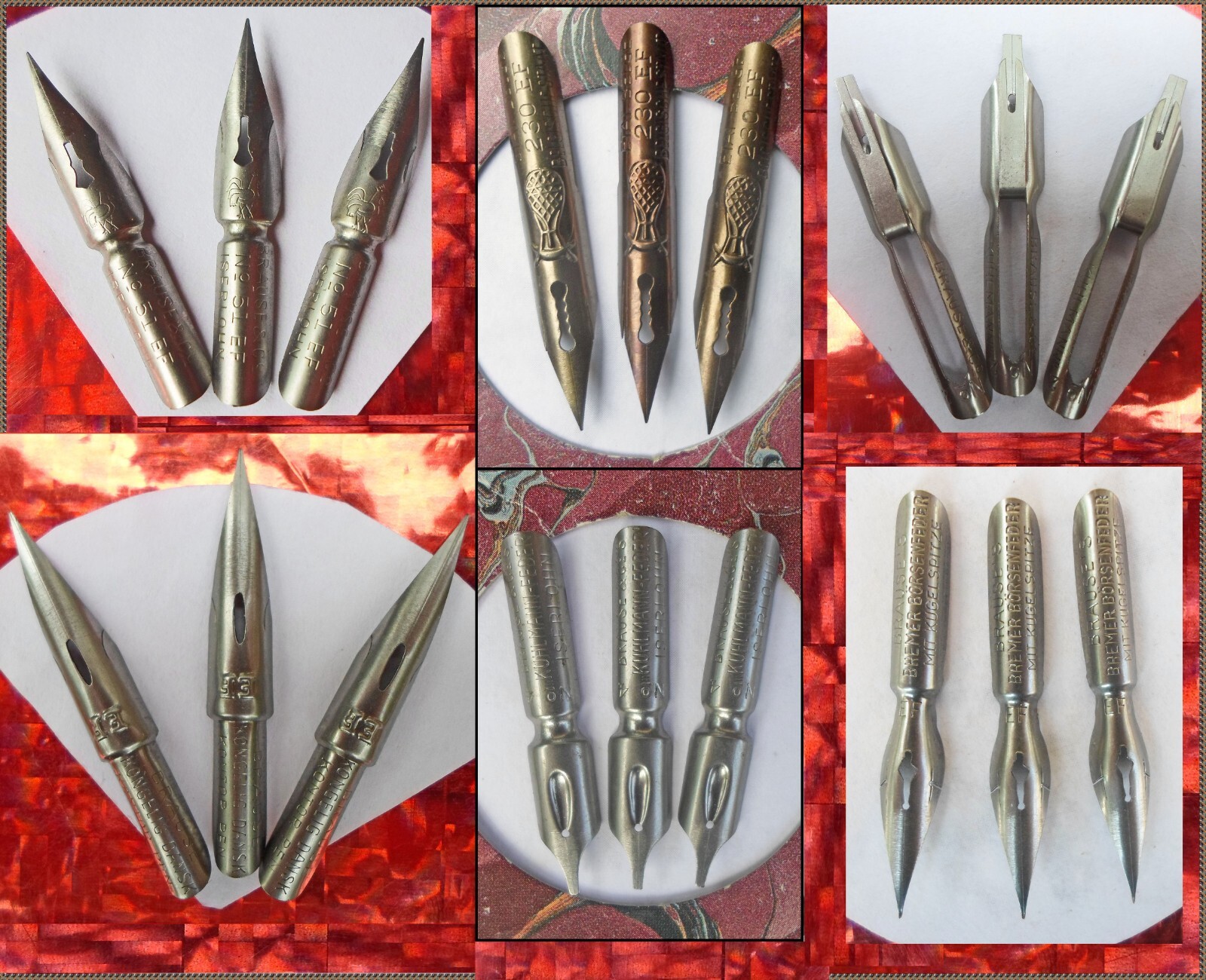 3 vintage Brause & Co nibs: 51 EF, 230 EF, Kuhlmann, Börsenfeder, Dansk Kontor