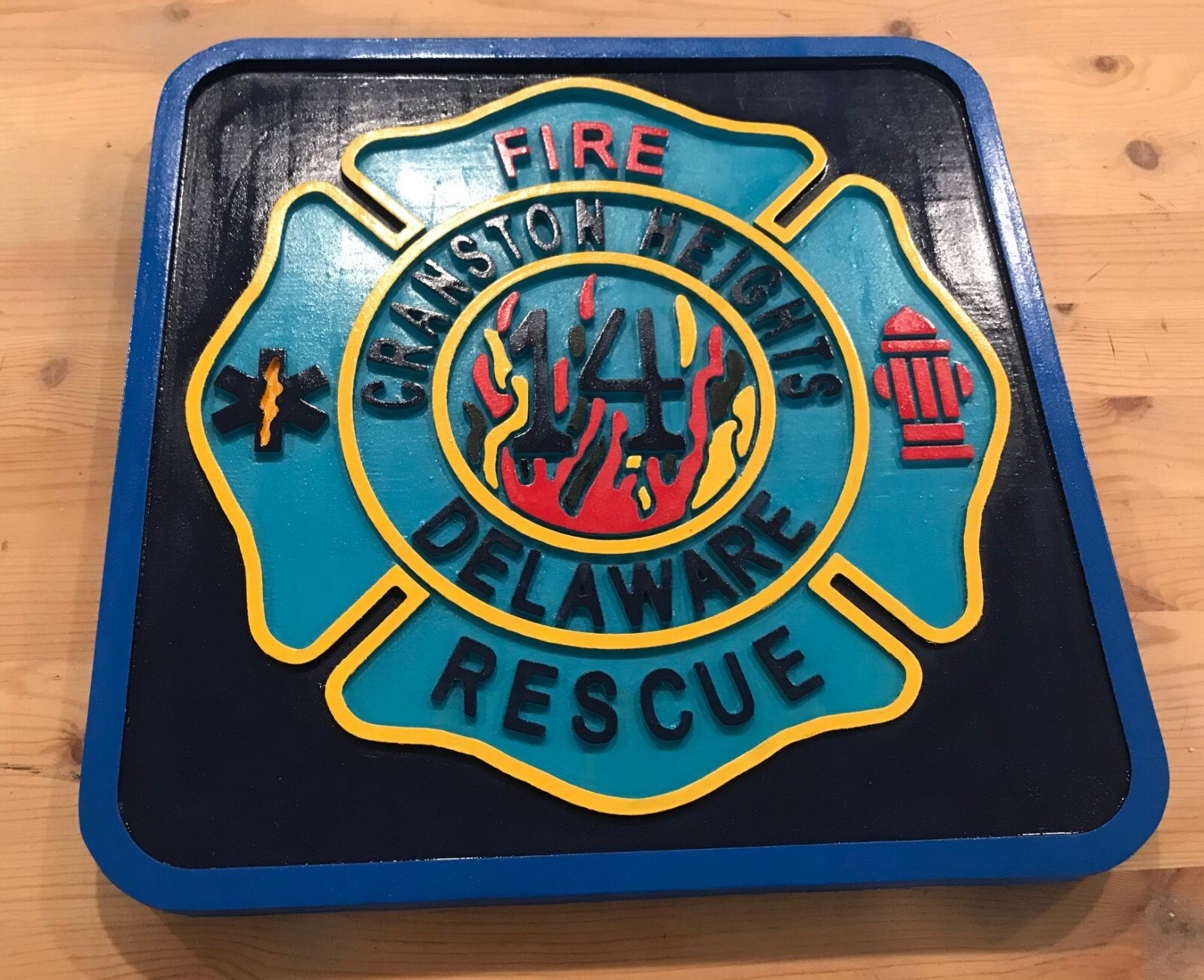 Fire Department Cranston Heights 3D routed carved wood patch sign Custom